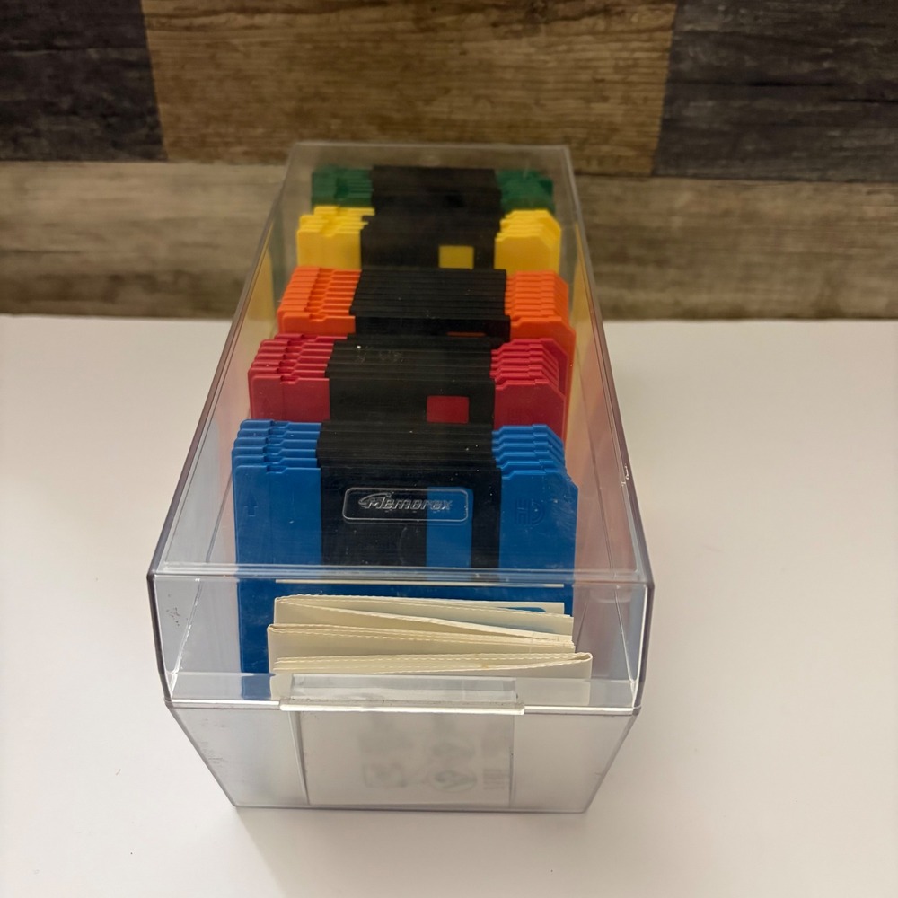 Vintage Memorex 3.5 High Density Floppy Disks Neon Multi Color Lot
36 with Case